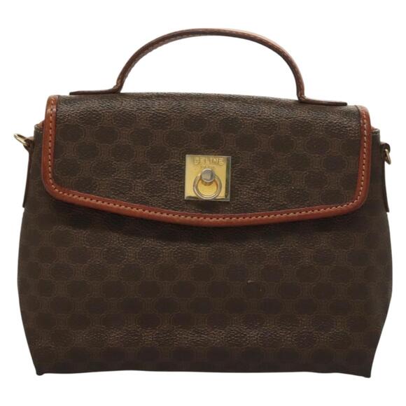 CELINE Macadam Canvas Hand Bag Pvc Leather Brown Gold - Picture 2 of 12